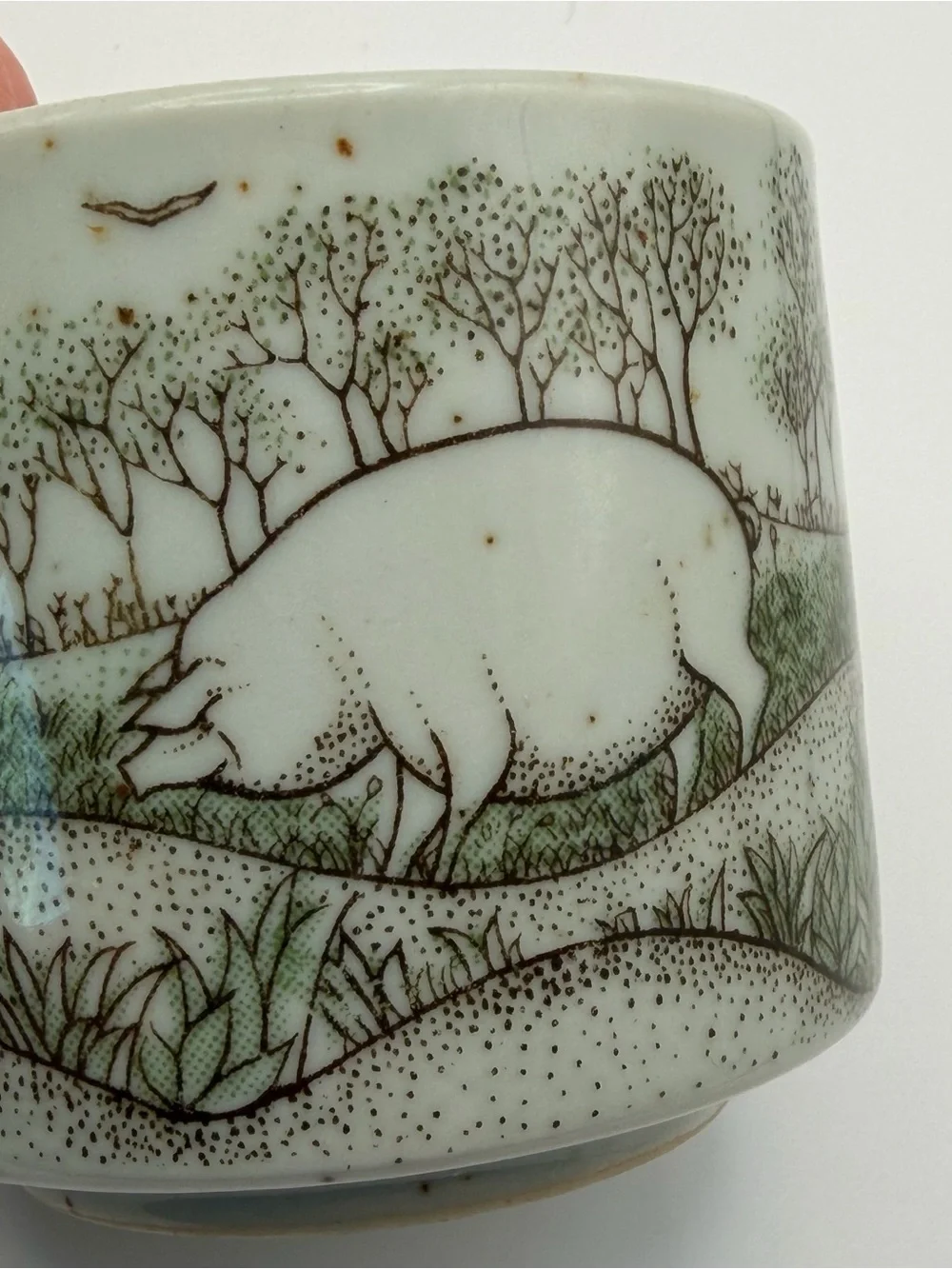 Vintage Otagiri Pig Teapot Tea Set 6 Cups Speckled Stoneware Japan Missing Lid
